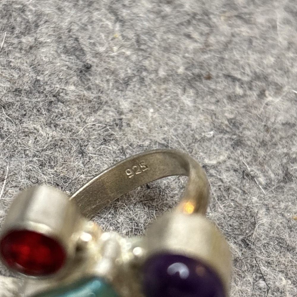 925 Sterling Silver Druzy Agate Moonstone Amethyst Ring Size 7.5 Multi Stone - Picture 7 of 8